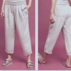 NWOT Anthropologie hei hei Eventide Crops Wide Band Ivory Striped Linen Pants M